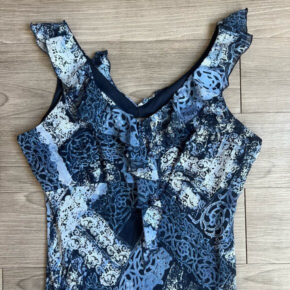 Vintage 00s Y2K Jonathan Martin Silk Abstract Flutter Sleeve Maxi Dress Size 12 - Picture 2 of 4